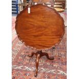 A Chippendale style mahogany piecrust tilt top circular tripod table Diameter 86cm