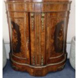 A small Victorian ormolu mounted walnut and marquetry serpentine fronted side cabinet 104cm