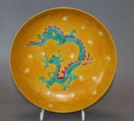 A Chinese yellow ground 'dragon' dish diameter 17.5cm