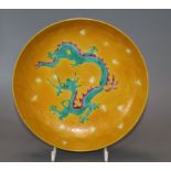 A Chinese yellow ground 'dragon' dish diameter 17.5cm