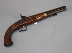 An early 19th century Vincent & Sons Spanish percussion cap pistol, marked Fabricado en Eibar 1819