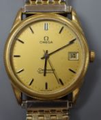 A gentleman's steel and gold plated wrist watch, with Omega Seamaster dial and case back, movement