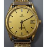 A gentleman's steel and gold plated wrist watch, with Omega Seamaster dial and case back, movement