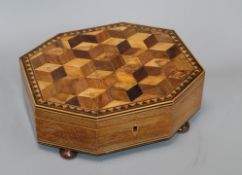 A Regency banded and Tunbridge inlaid octagonal counter box