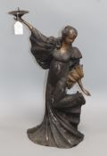 An Art Deco style bronze figural candlestick height 54cm