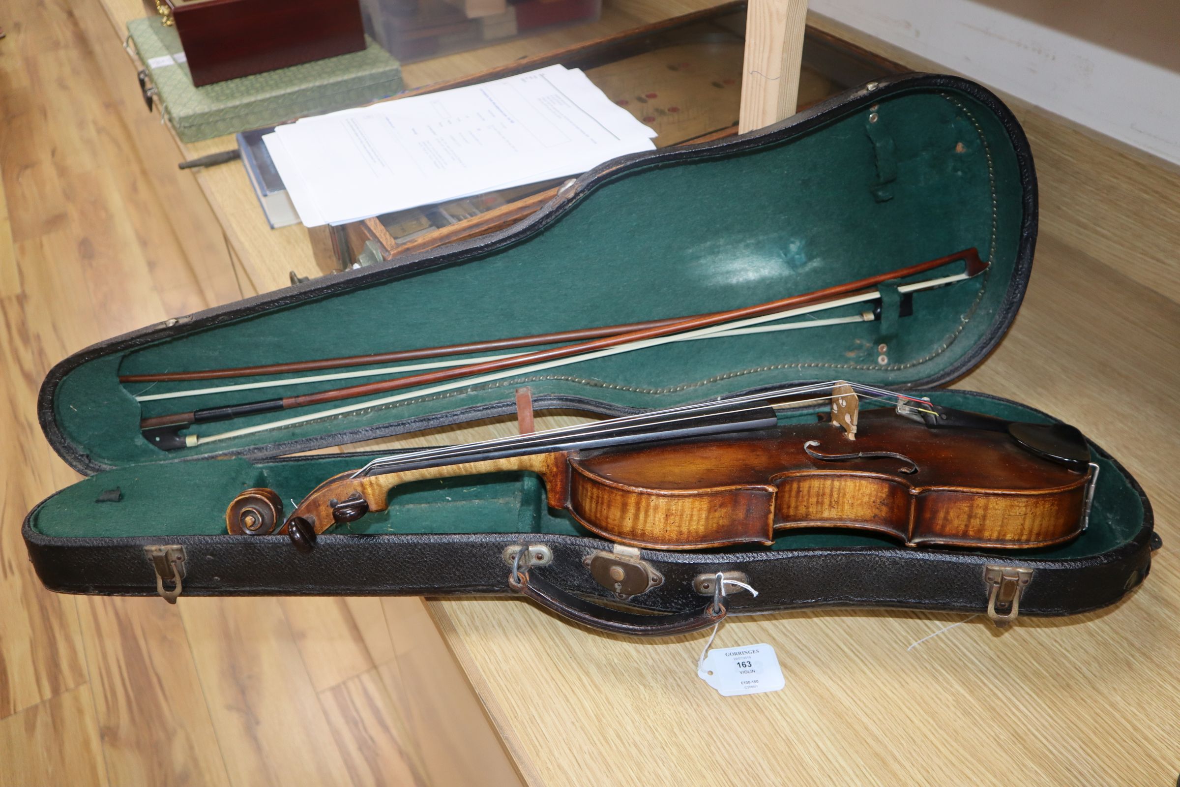 A late 19th / early 20th century Boosey & Co full size violin, cased with 2 bows - Image 2 of 10