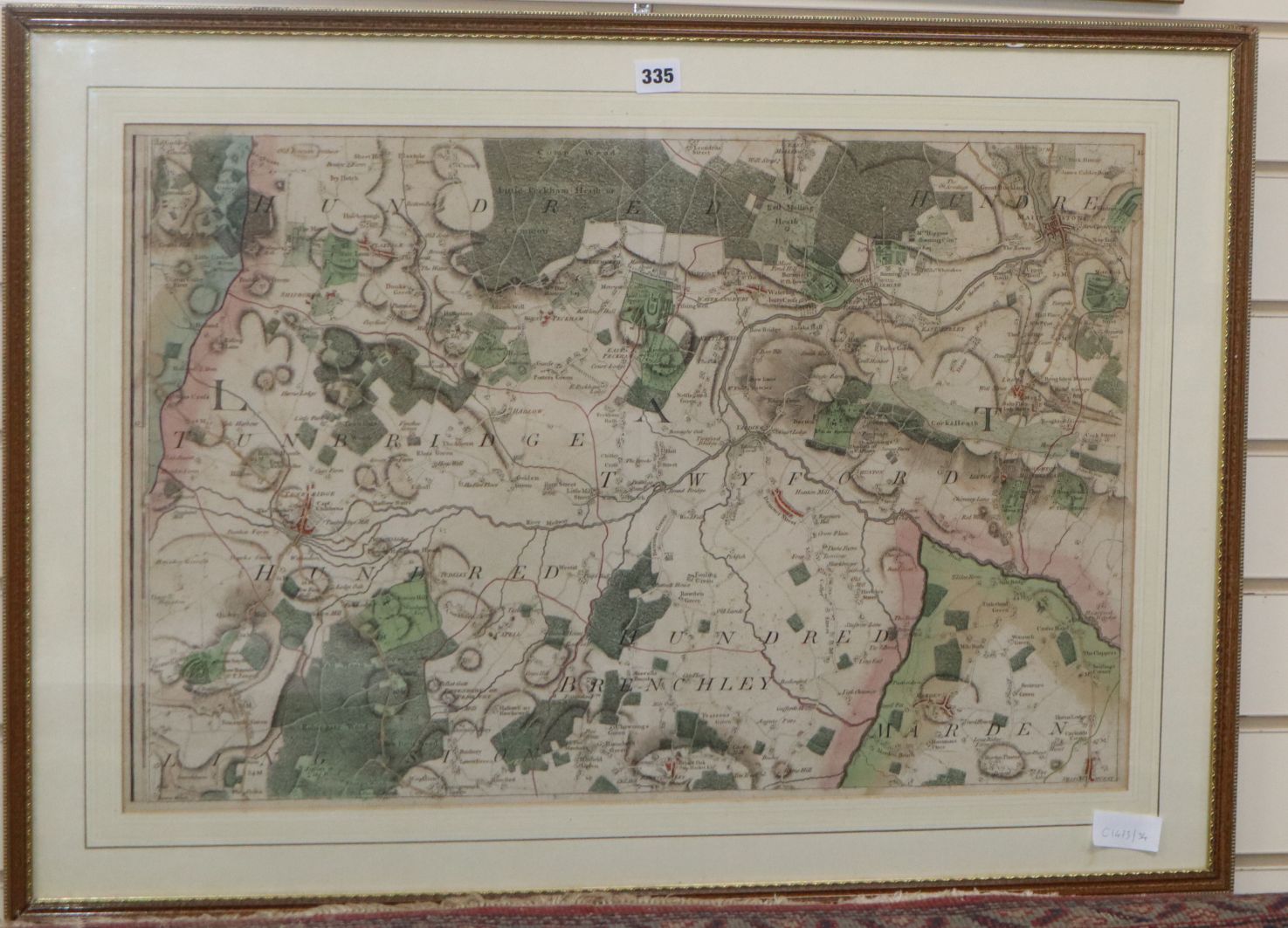 John Andrews, Early 19th century coloured engraved map of Tonbridge of Twyford, 47 x 70cm