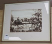 English School, watercolour, Lakeside, Glyndebourne, indistinctly signed, 23 x 32cm