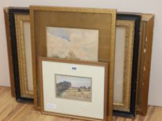 Henry Seymour, watercolour, Harvest field, signed and dated 1908, 12 x 17cm and three other