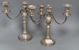 A pair of three branch plated candelabra height 28.5cm