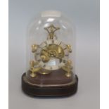 A Victorian small brass skeleton clock under glass dome overall height 23cm