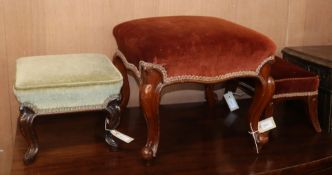 A Victorian mahogany stool on cabriole legs, a similar smaller stool and another stool (3) largest