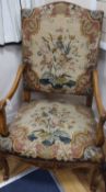 A pair of Luois XV design tapestry upholstered elbow chairs