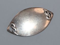 A modern Scottish pierced silver navette shaped brooch by Liberty & Co, Edinburgh, 1987, 6cm.
