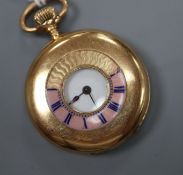 An 18k yellow metal half-hunter ladys' pocket watch (enamel to dial a.f.)