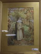 Arthur Burrington (1856-1924), watercolour, Nun in a walled garden, signed, 53 x 36cm