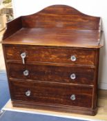 A Victorian three drawer mahogany washstand W.102cm