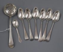 A set of six George IV silver Old English pattern teaspoons, William Bateman, London, 1825, A