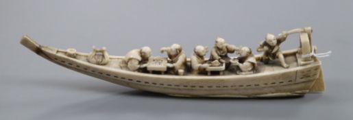 A Japanese carved ivory model of a boat, Meiji period