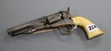 A 19th century Colt pocket revolver, with floral engraving and ivory grip, No. 41385