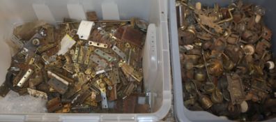 A collection of furniture hinges, mounts etc