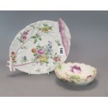 A Chelsea basket, c.1756 and a Worcester leaf dish, c.1760-5,