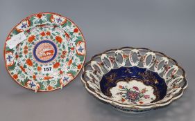 A Newhall type dragons in compartment plate, c.1810 and a Worcester scale blue basket, c.1770-5,