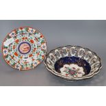 A Newhall type dragons in compartment plate, c.1810 and a Worcester scale blue basket, c.1770-5,