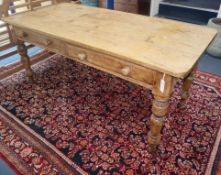 A Victorian pine two drawer kitchen table 183 x 83cm