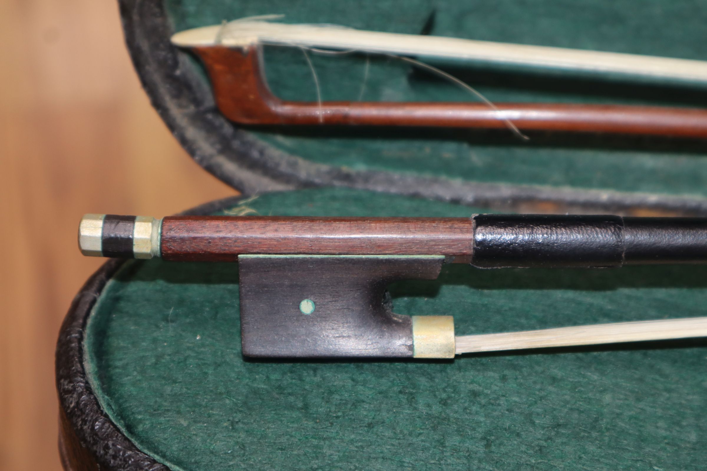 A late 19th / early 20th century Boosey & Co full size violin, cased with 2 bows - Image 10 of 10