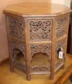 An Indian carved hardwood octagonal occasional table W.58cm