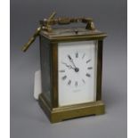 A Jacob & Ross lacquered brass carriage timepiece