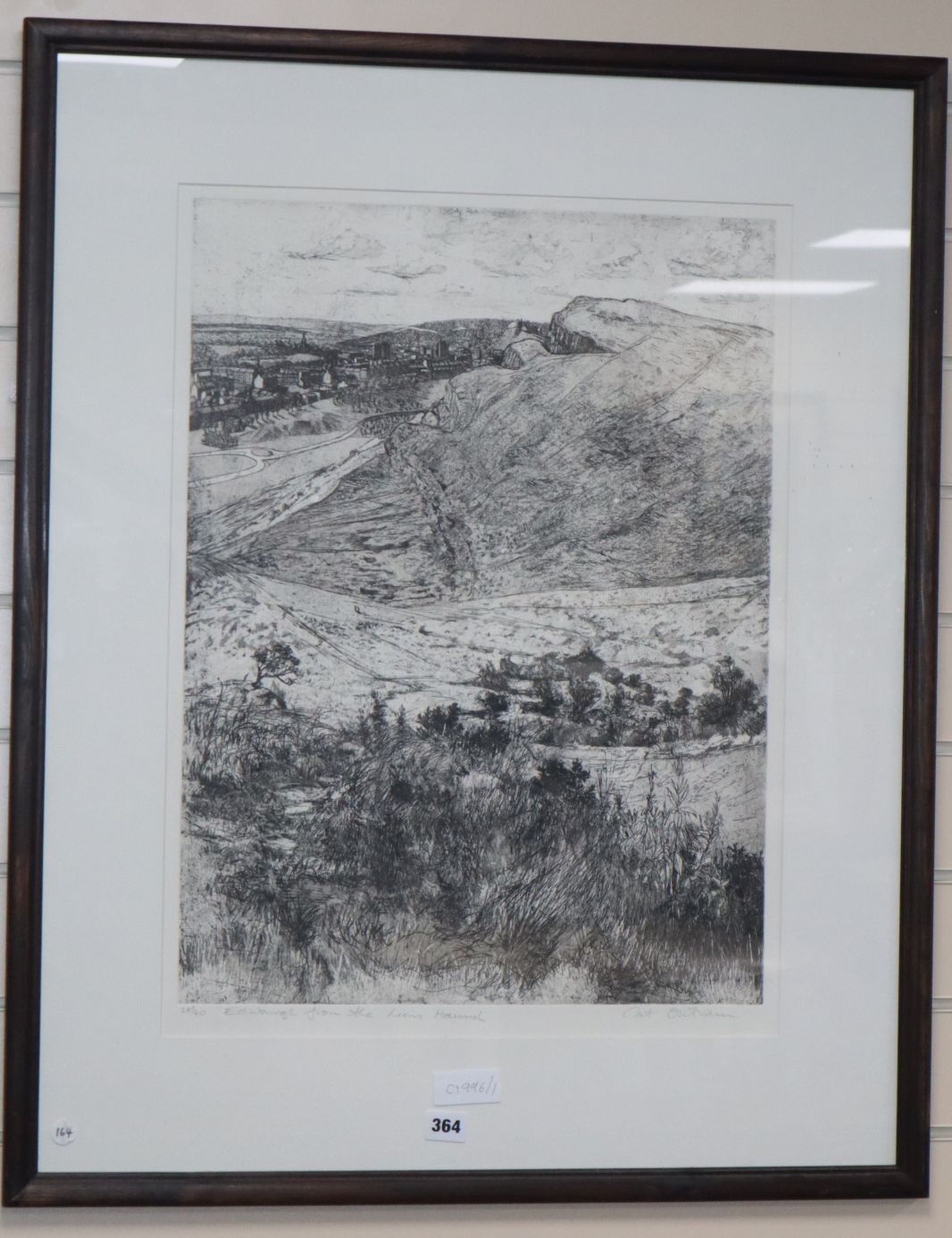 Cat Outram (Scottish contemporary) Edinburgh from the Lions Haunch, Limited Edition engraving,
