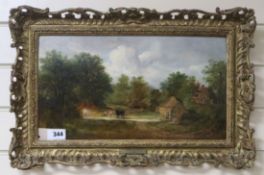 Attributed to Thomas Creswick (1811-1869), oil on panel, Cattle in a landscape, 24 x 43cm