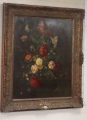 After de Heem, oileograph, Still life vase of flowers, 85 x 67cm