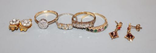 An 18ct and graduated five stone diamond half hoop ring, two other diamond rings including 'plat', a