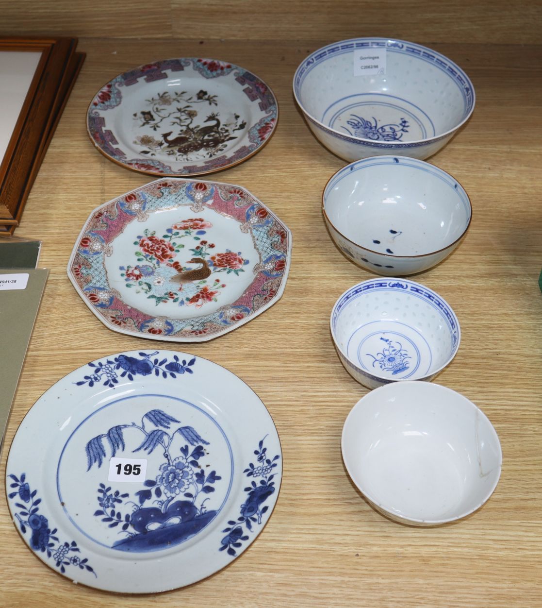 A group of Chinese blue and white bowls and plates