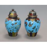 A pair of Japanese cloisonne enamel vases and covers, Meiji period height 17cm