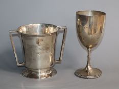 A 1930's Art Deco silver two handled trophy vase by Henry George Murphy, London, 1933 and a silver