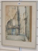 W. Adroher Borch, watercolour, Continental street scene, 42 x 33cm