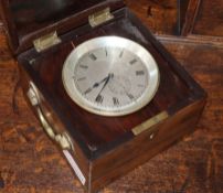 A Victorian ship's chronometer in brass-bound rosewood case (incomplete, balance wheel missing)