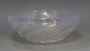 A Lalique 'Poisson' pattern opalescent glass bowl, marked 'R. Lalique France' to base, Dia 24cm