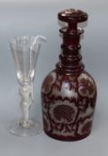 An 18th/19th century wine glass with conical bowl, double knopped airtwist stem and conical foot and