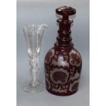 An 18th/19th century wine glass with conical bowl, double knopped airtwist stem and conical foot and