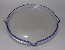 A Daum Nancy blue cabled glass circular dish, signed with Cross of Lorraine 37cm