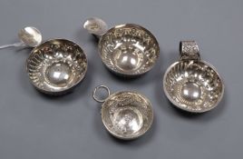 Three 19th century French white metal taste vin including one by Cesar Tonnelier and one by Ernest