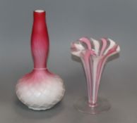 A Webb satin glass vase and a frilled trumpet vase tallest 24cm