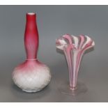 A Webb satin glass vase and a frilled trumpet vase tallest 24cm