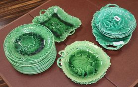 A collection of green glazed plates