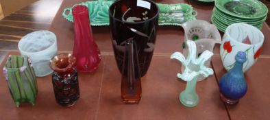 Twelve studio glass vases